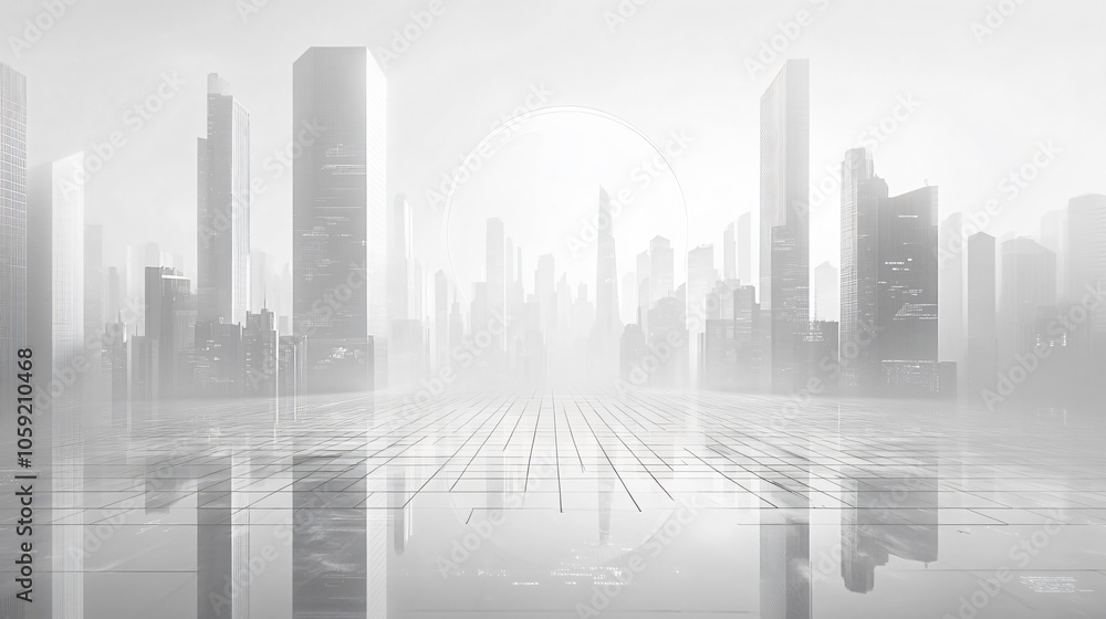 Urban Illusion: Commercial CBD Skyline with Exhibition Platforms and E-Commerce Under a Brilliant Sun Urban Illusion: Commercial CBD Skyline with Exhibition Platforms and E-Commerce Under a Brilliant Sun