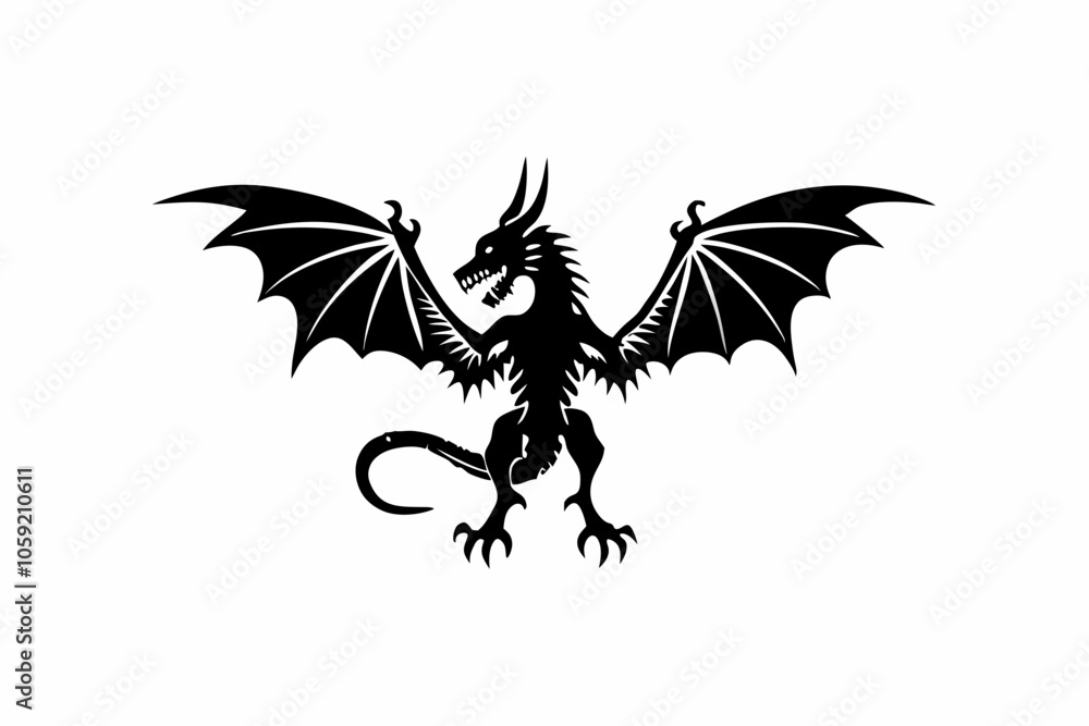 Fototapeta premium Majestic Dragon Silhouette Vector with Spread Wings