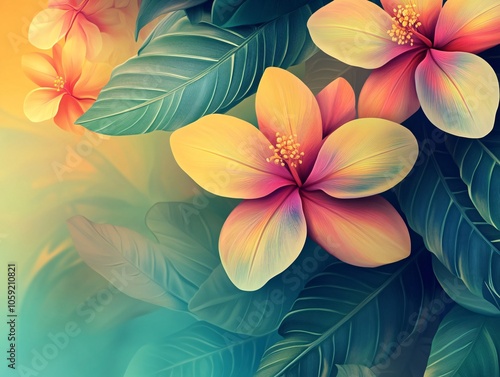 Wallpaper Mural Vibrant tropical flowers with delicate petals amidst lush green leaves, creating a serene and colorful ambiance for nature lovers. Torontodigital.ca