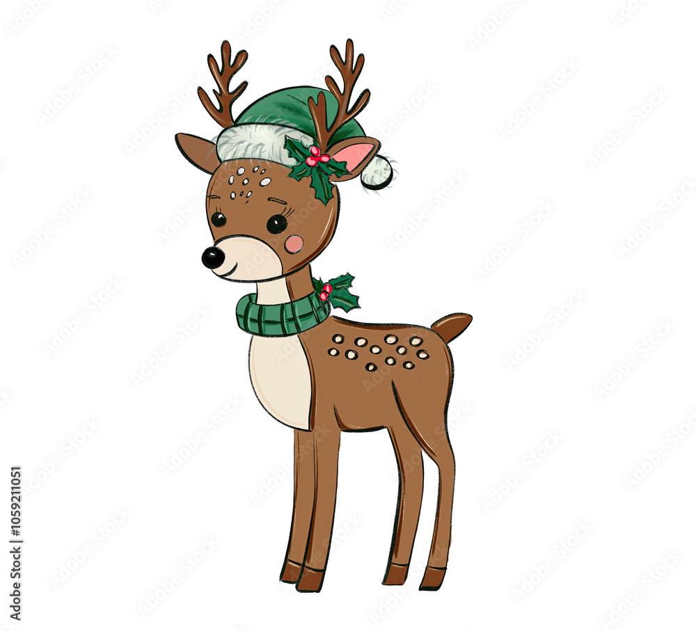 Cute Red and Green Reindeer Christmas .isolated on white background Cute Red and Green Reindeer Christmas .isolated on white background