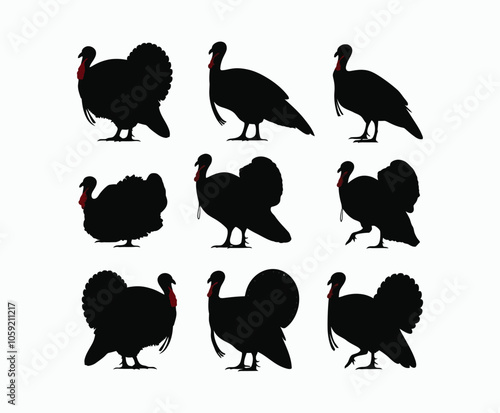 Classic Turkey Profiles Silhouette Template Illustration