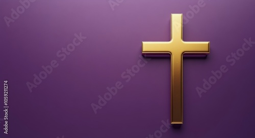 A golden cross set against a smooth purple background for religious symbolism...