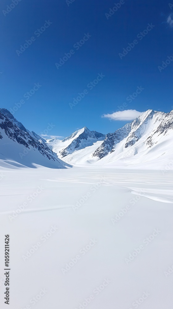 Breathtaking snow-covered mountains under a clear blue sky Breathtaking snow-covered mountains under a clear blue sky