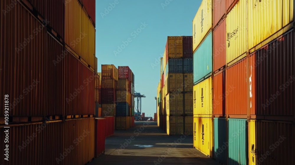 Fototapeta premium Shipping containers being stacked at a busy port