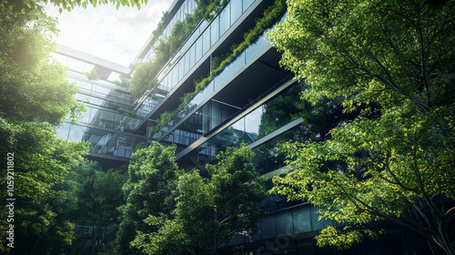 Wallpaper Mural A modern office building designed to be kind to the environment. It uses sustainable glass and has trees to help cool the building and reduce pollution. Torontodigital.ca