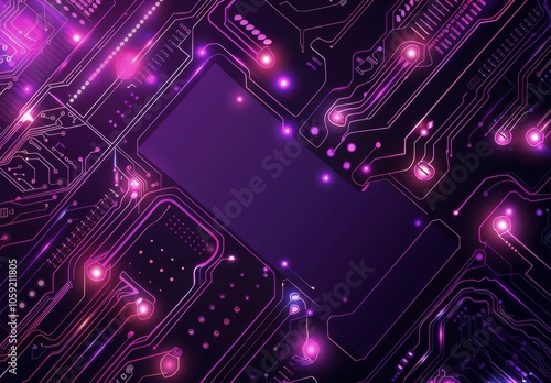 Abstract Closeup of Glowing Pink Circuit Board