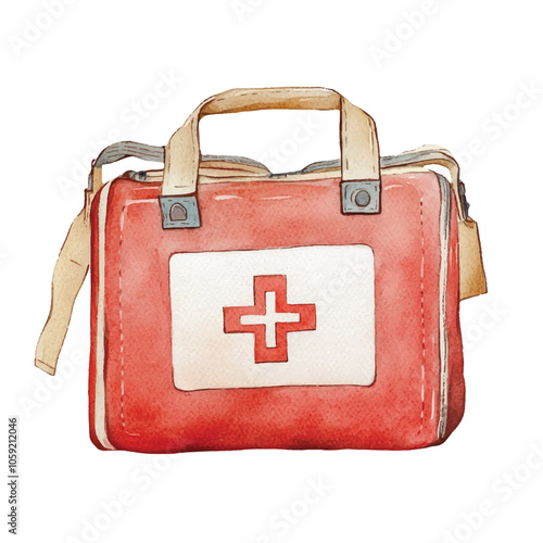 First aid kit watercolor clipart illustration