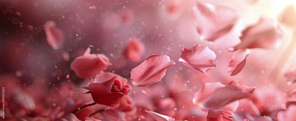 Closeup Of Pink Rose Petals Falling In Sunlight Closeup Of Pink Rose Petals Falling In Sunlight