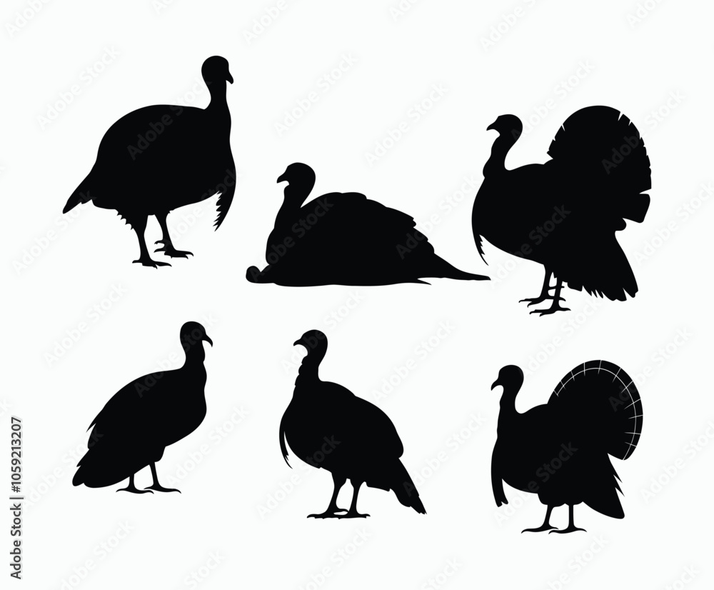 Obraz premium Turkey Silhouette Gathering Together EPS Vector Template Illustration