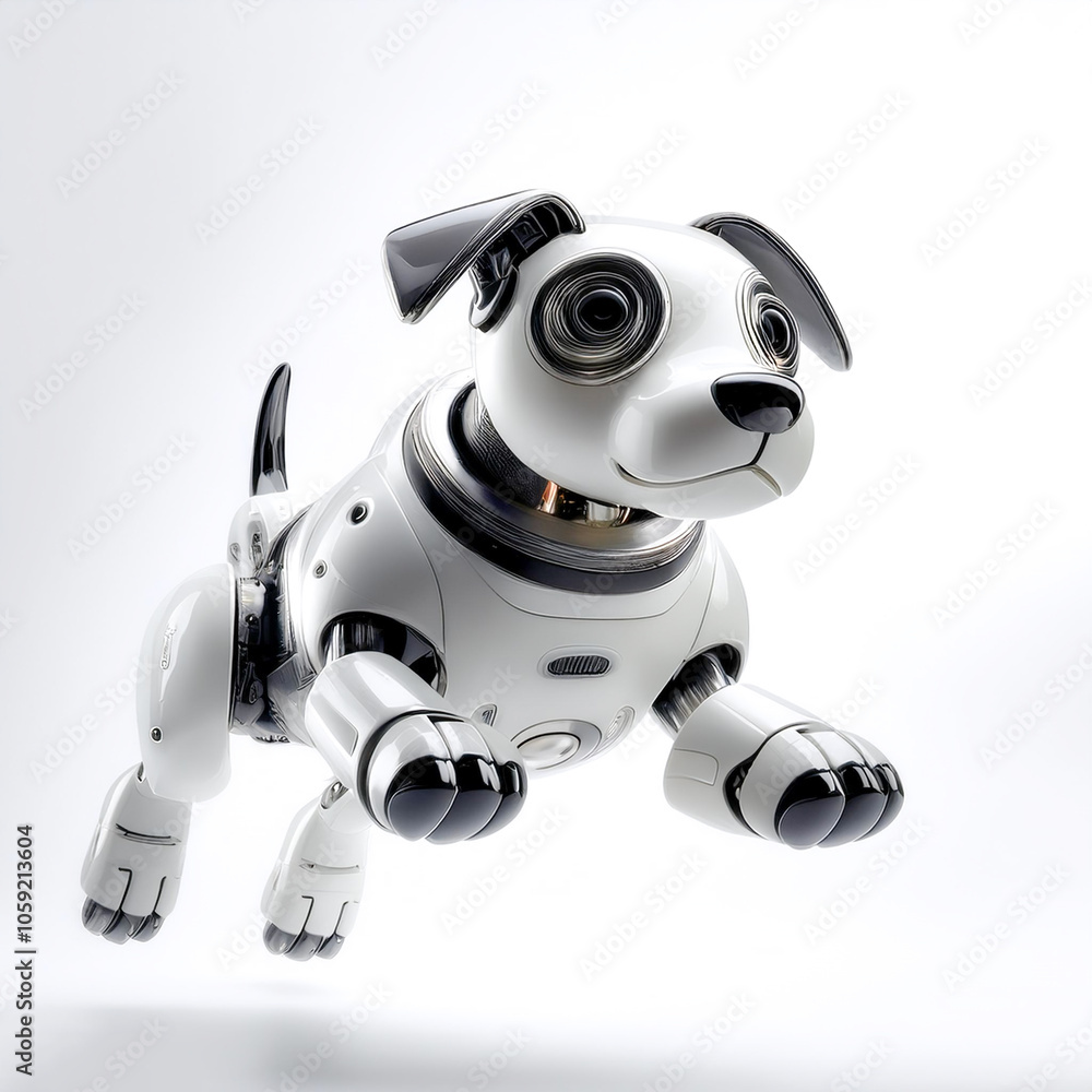 AI Dog Robot floating or flying isolated white background AI Dog Robot floating or flying isolated white background