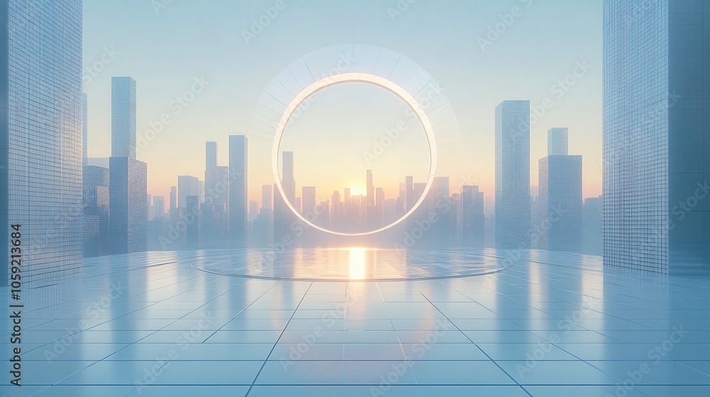 Bright Urban Dreamscape: CBD Skyline with E-Commerce and Automotive Advertising under a Radiant Sun Bright Urban Dreamscape: CBD Skyline with E-Commerce and Automotive Advertising under a Radiant Sun