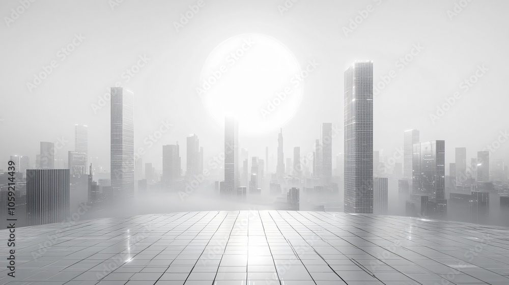 Bright Urban Dreamscape: CBD Skyline with E-Commerce and Automotive Advertising under a Radiant Sun Bright Urban Dreamscape: CBD Skyline with E-Commerce and Automotive Advertising under a Radiant Sun