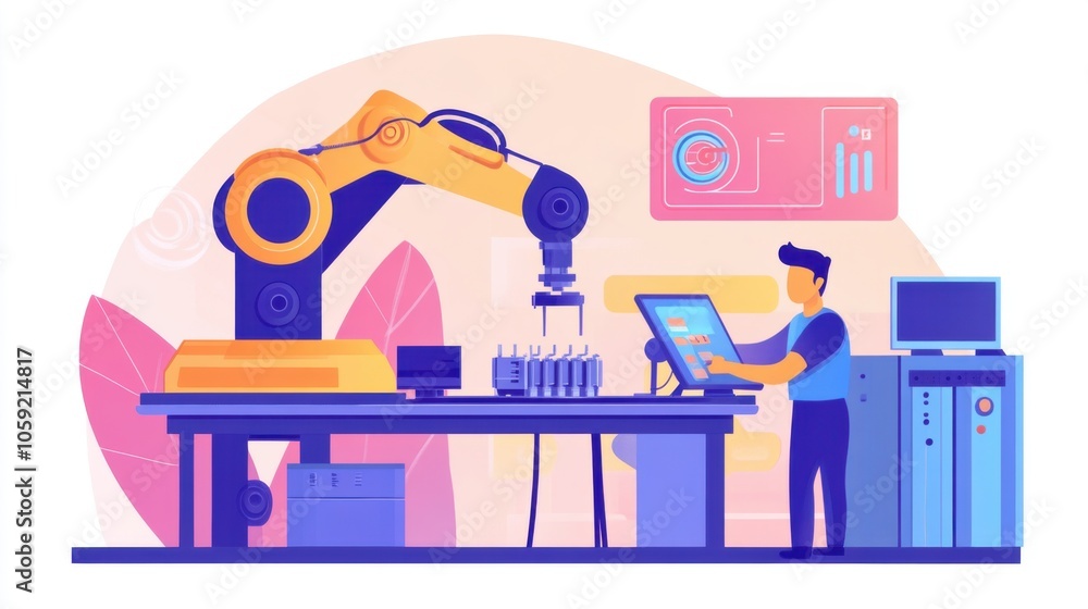 Fototapeta premium Worker calibrating machines to ensure manufacturing