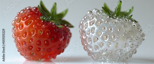Two Glass Strawberry Sculptures on White Surface