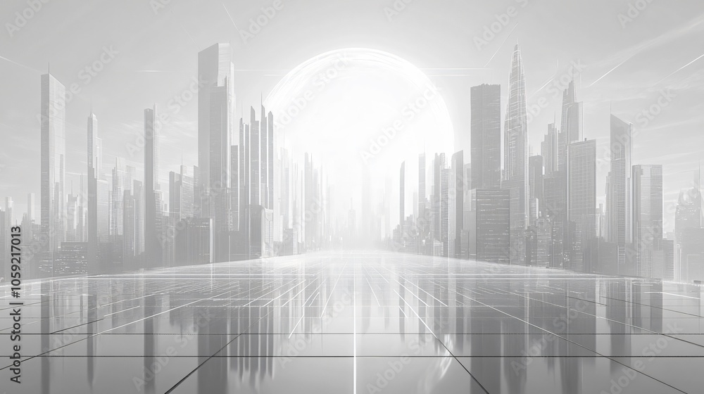 Bright Urban Dreamscape: CBD Skyline with E-Commerce and Automotive Advertising under a Radiant Sun Bright Urban Dreamscape: CBD Skyline with E-Commerce and Automotive Advertising under a Radiant Sun