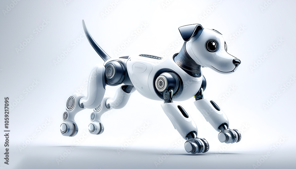 AI Dog Robot floating or flying isolated white background AI Dog Robot floating or flying isolated white background