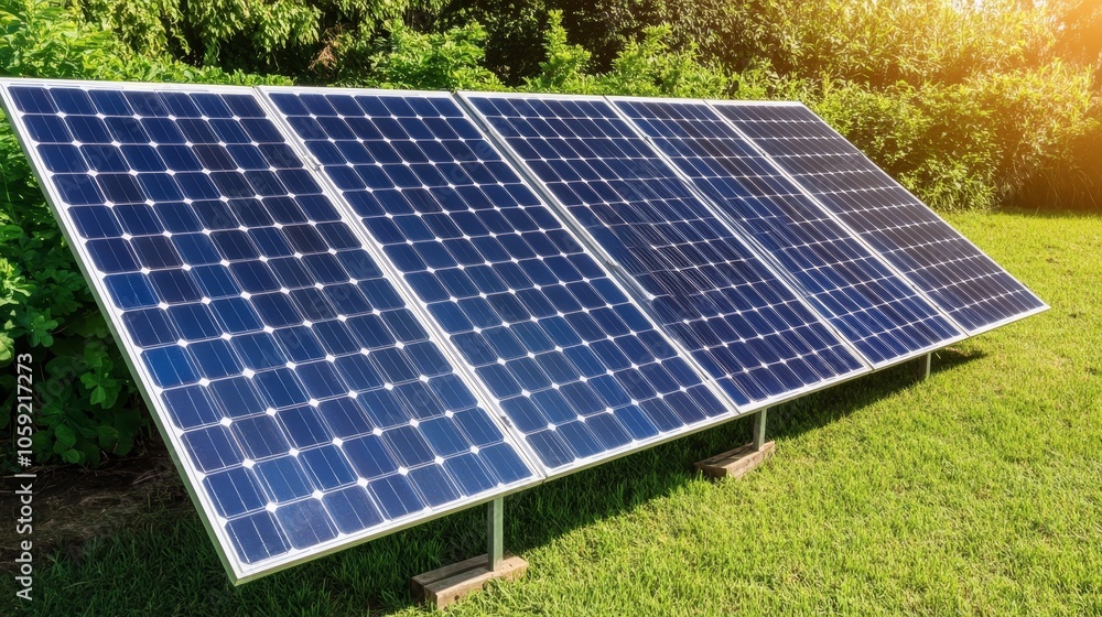 Solar Panel Installation on a Green Lawn - Clean energy, sustainability, renewable resources, environmental responsibility, future technology. Solar Panel Installation on a Green Lawn - Clean energy, sustainability, renewable resources, environmental responsibility, future technology.