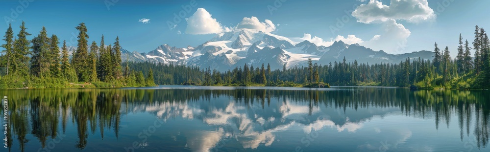 Serene Morning Reflection of Mount Rainier Over a Tranquil Lake Serene Morning Reflection of Mount Rainier Over a Tranquil Lake