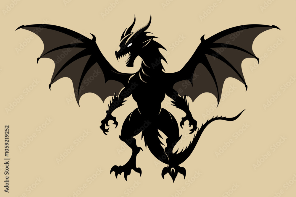 Fototapeta premium Majestic Dragon Silhouette Vector with Spread Wings