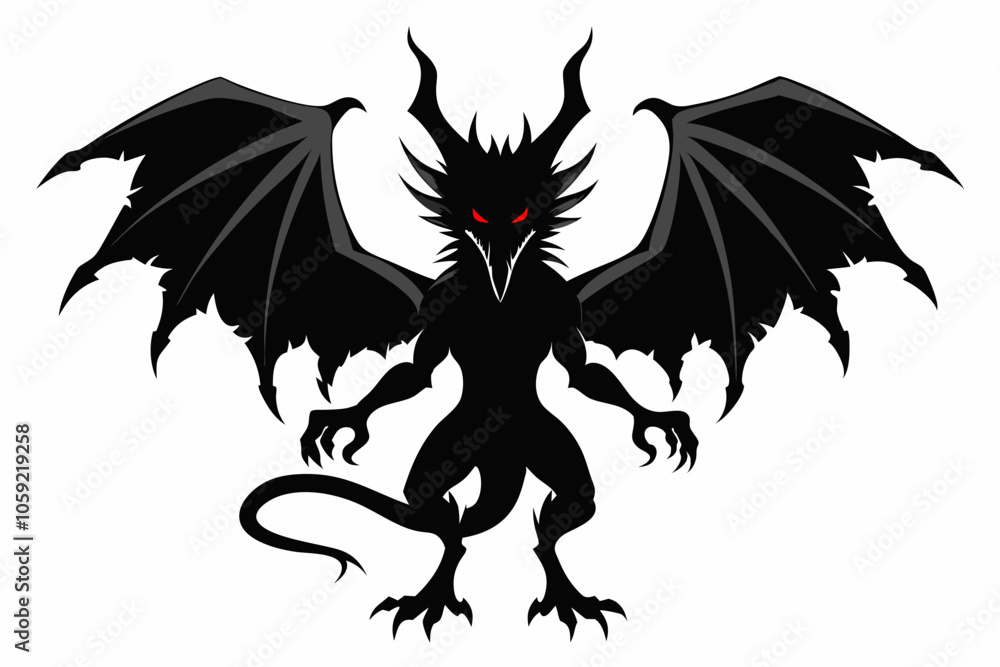 Majestic Dragon Silhouette Vector with Spread Wings Majestic Dragon Silhouette Vector with Spread Wings