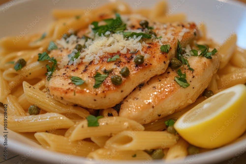 Chicken piccata with penne parmesan lemon and capers Chicken piccata with penne parmesan lemon and capers