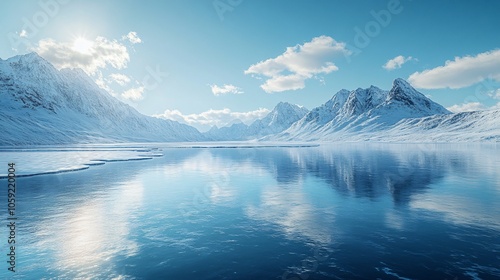 Wallpaper Mural Snowy Mountains and Glaciers: A Winter Wonderland with Ice Lakes and Vehicles for Advertising Backgrounds Torontodigital.ca