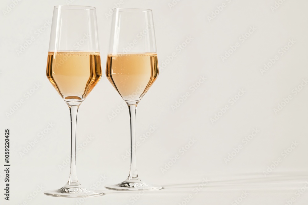 Champagne Flutes Clinking Together Isolated on White Background Champagne Flutes Clinking Together Isolated on White Background