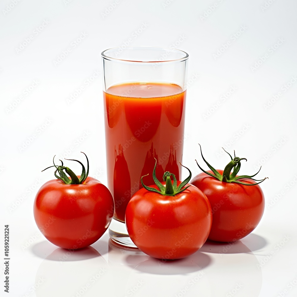 Fresh tomato juice with ripe tomatoes on white background Fresh tomato juice with ripe tomatoes on white background