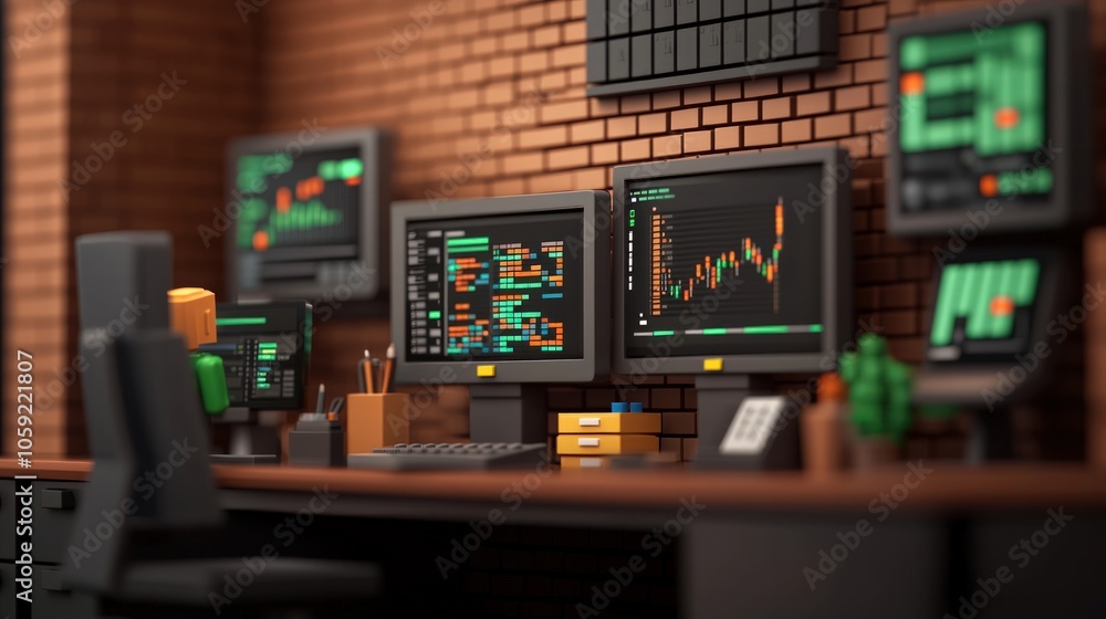 Modern Trading Workspace A 3D Visualization of Stock Market Analysis Tools and Environment Modern Trading Workspace A 3D Visualization of Stock Market Analysis Tools and Environment