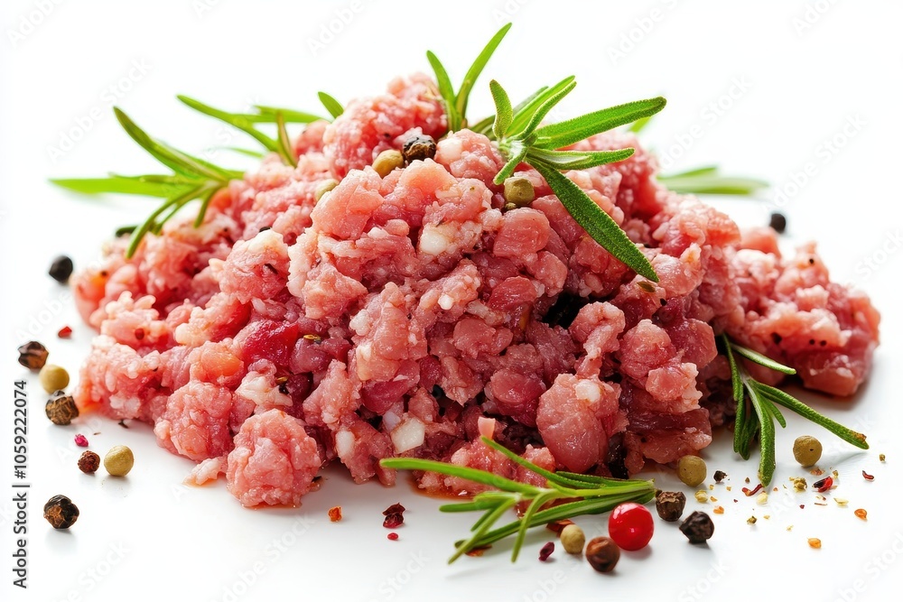 Chopped meat on a white background up close Chopped meat on a white background up close