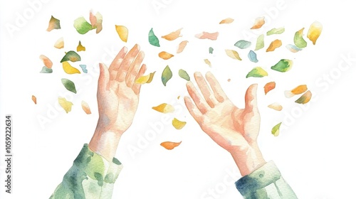 Splashing watercolor of hands throwing glitter and confetti into the air, Celebrating with Glitter, festivity and excitement