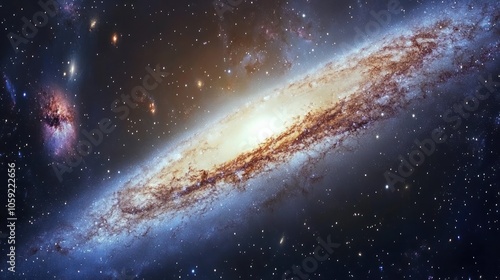 A breathtaking view of a spiral galaxy with vibrant colors and a dense core surrounded by scattered stars and nebulae.