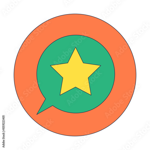 A yellow star inside a green speech bubble on an orange background, symbolizing communication and excellence.