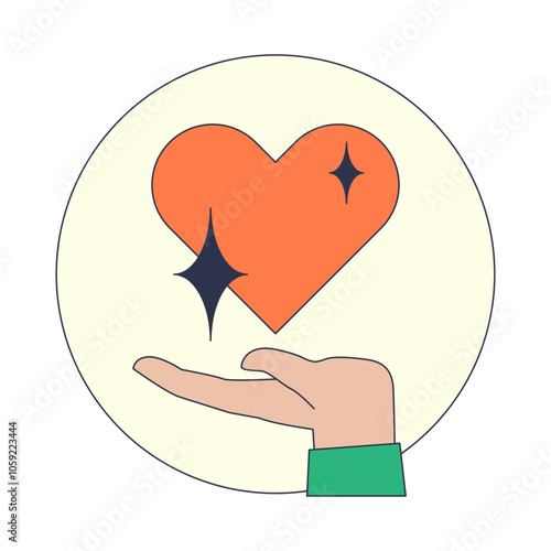An open hand with a heart above it symbolizes care and generosity.