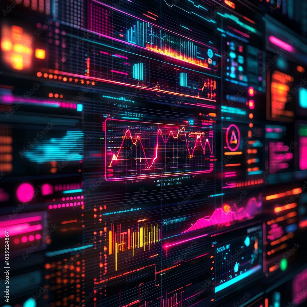 Vibrant Digital Marketing Display with Futuristic Elements Vibrant Digital Marketing Display with Futuristic Elements