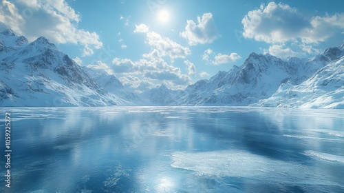 Wallpaper Mural Snowy Mountains and Glaciers: A Winter Wonderland with Ice Lakes and Vehicles for Advertising Backgrounds Torontodigital.ca