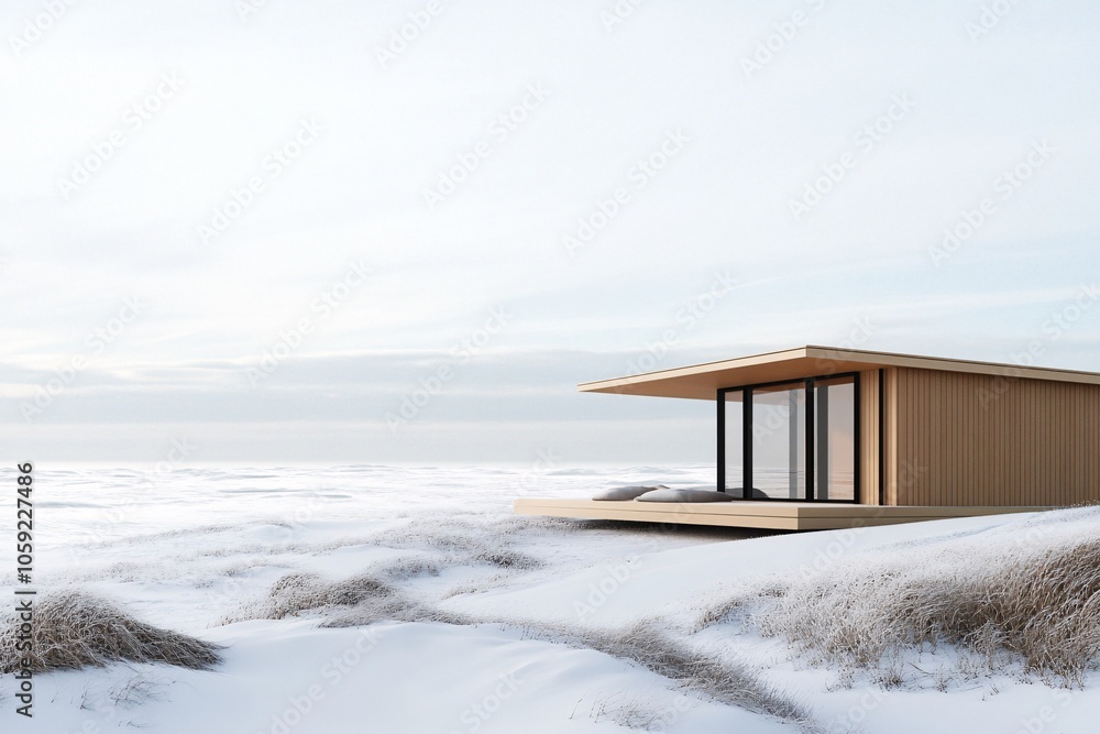 Modern Minimalist Wooden House in a Snowy Landscape Modern Minimalist Wooden House in a Snowy Landscape