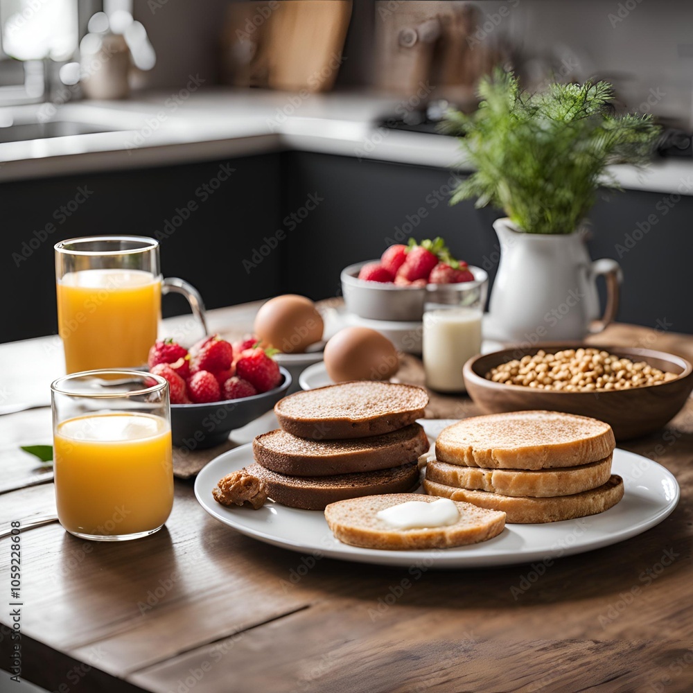 Protein-Enriched Breakfast Served on Kitchen Table with Nutritious Ingredients and Balanced Meal Presentation
Protein-Enriched Breakfast Served on Kitchen Table with Nutritious Ingredients and Balanced Meal Presentation