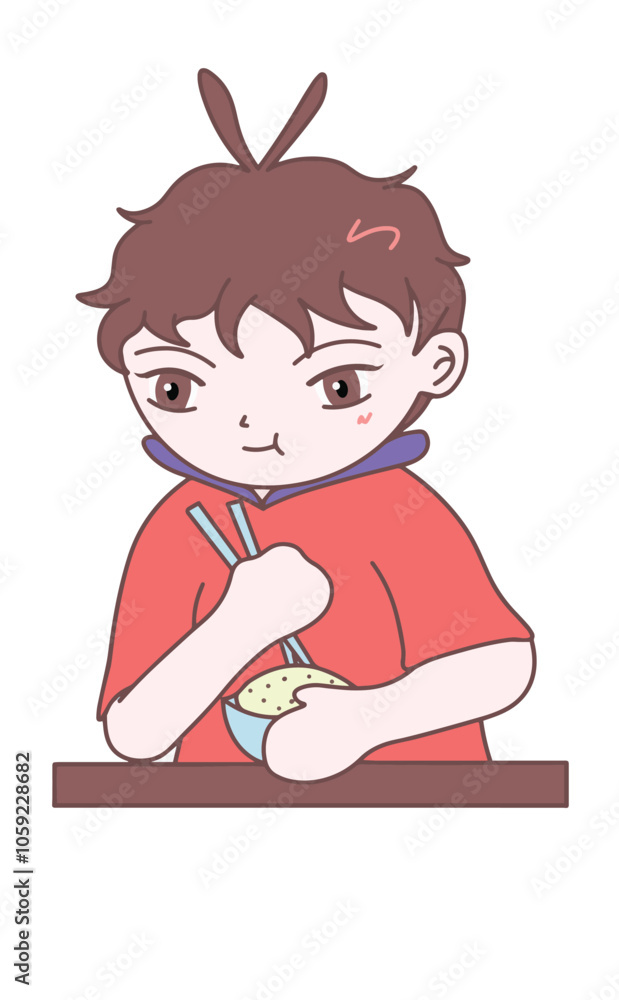 Little boy eating, illustration vector, eps, cartoon Little boy eating, illustration vector, eps, cartoon