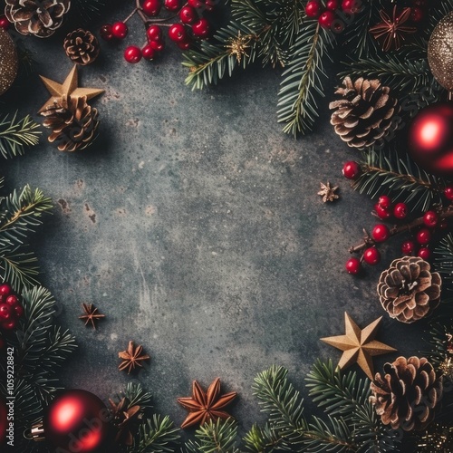 Christmas Frame With Pine Branches