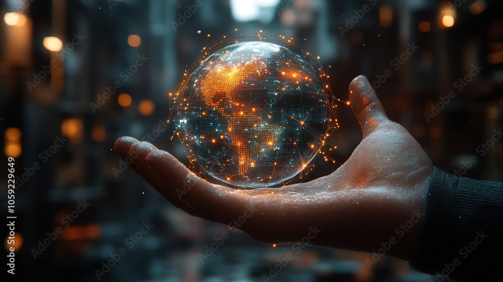 Embracing the Future A Holographic Globe Resting in an Open Hand Symbolizing Global Connectivity and Innovation Embracing the Future A Holographic Globe Resting in an Open Hand Symbolizing Global Connectivity and Innovation