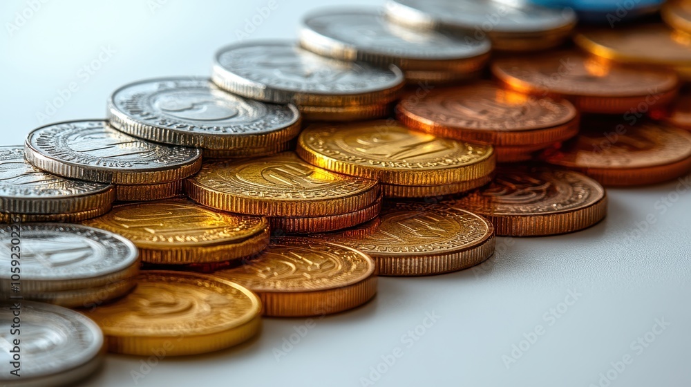 Coins illustrating a financial growth chart, symbolizing prosperity and investment success, vibrant details, modern aesthetic, clean design Coins illustrating a financial growth chart, symbolizing prosperity and investment success, vibrant details, modern aesthetic, clean design