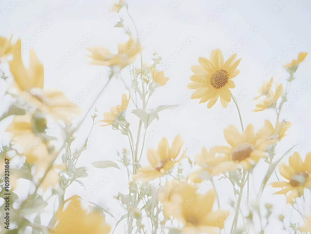 A serene field of sunflowers under a soft, light background. A serene field of sunflowers under a soft, light background.