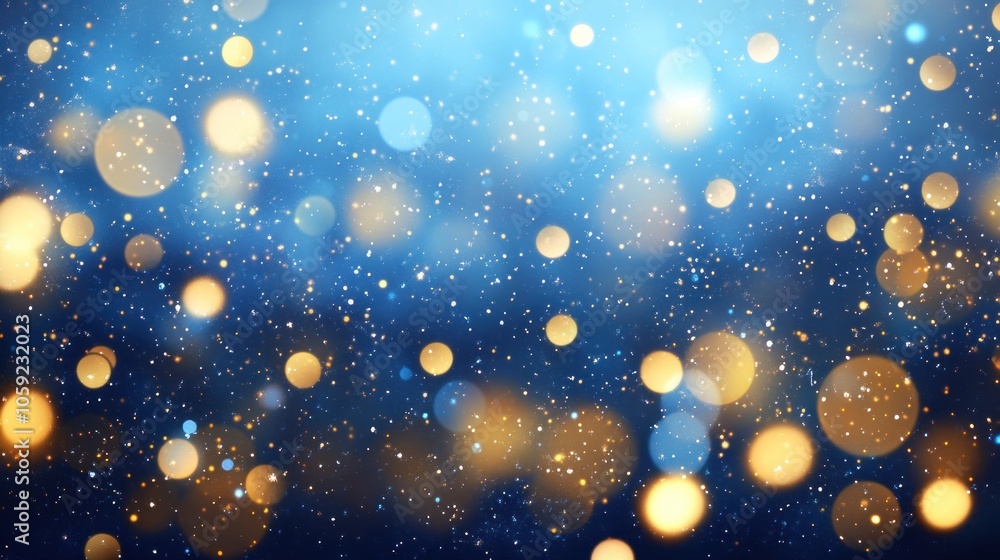Obraz premium Magical Blue and Golden Glittering Bokeh Lights Creating a Dreamlike Festive Atmosphere