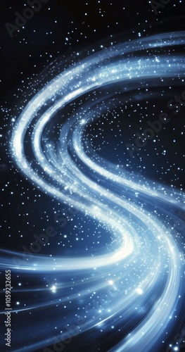A swirling trail of luminous blue light sparkles against a dark backdrop at n...