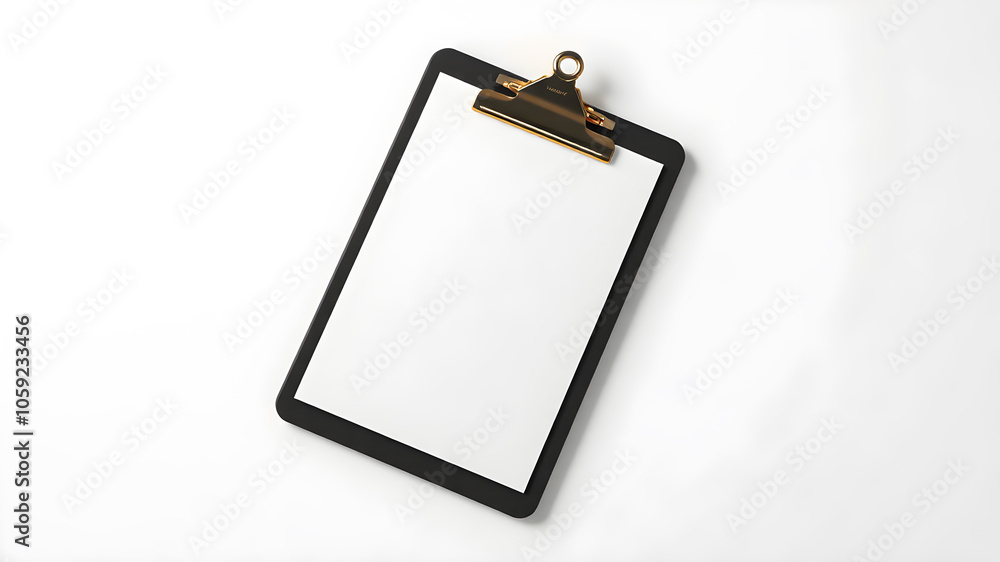Black clipboard with blank white sheet attached on white background Black clipboard with blank white sheet attached on white background