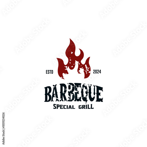 Fire Flame Vintage Retro BBQ, Special BBQ, Barbeque Label Stamp Logo design vector illustration