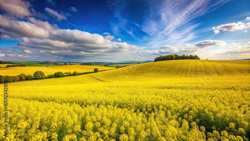 yellow rapeseed field in hilly landscape photo