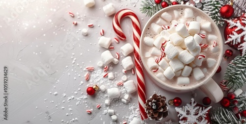 Winter Hot Chocolate With Marshmallows and Candy Canes