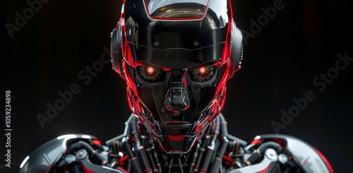 Futuristic Robot Wearing a Red And Black Helmet